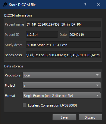 Image of VivoQuant UI: Store DICOM file single frame example