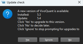 Image of VivoQuant UI: Upgrade Version Registered